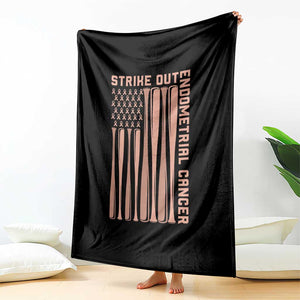 Strike Out Endometrial Cancer Baseball Throw Blanket Peach Ribbon American Flag Support Gift