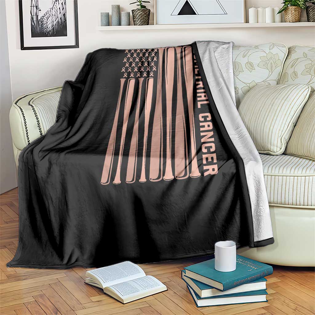 Strike Out Endometrial Cancer Baseball Throw Blanket Peach Ribbon American Flag Support Gift