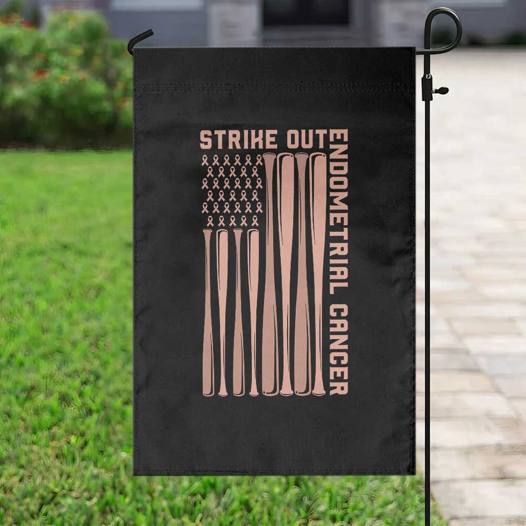 Strike Out Endometrial Cancer Baseball Garden Flag Peach Ribbon American Flag Support Gift