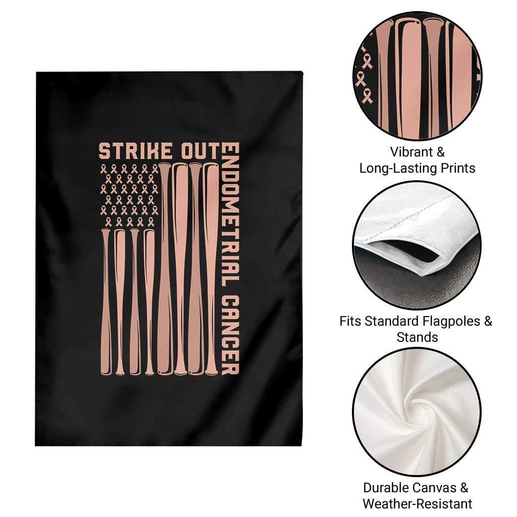 Strike Out Endometrial Cancer Baseball Garden Flag Peach Ribbon American Flag Support Gift