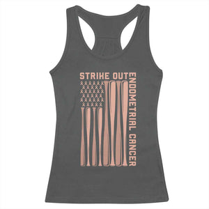 Strike Out Endometrial Cancer Baseball Racerback Tank Top Peach Ribbon American Flag Support Gift
