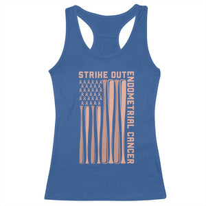 Strike Out Endometrial Cancer Baseball Racerback Tank Top Peach Ribbon American Flag Support Gift