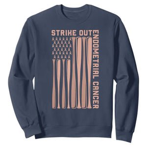 Strike Out Endometrial Cancer Baseball Sweatshirt Peach Ribbon American Flag Support Gift