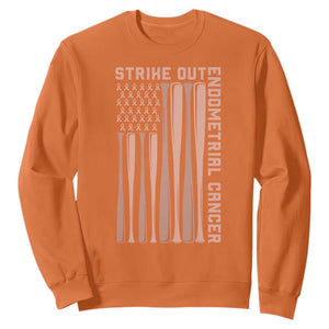 Strike Out Endometrial Cancer Baseball Sweatshirt Peach Ribbon American Flag Support Gift