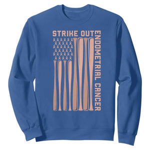 Strike Out Endometrial Cancer Baseball Sweatshirt Peach Ribbon American Flag Support Gift