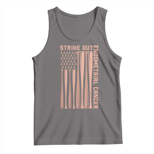 Strike Out Endometrial Cancer Baseball Tank Top Peach Ribbon American Flag Support Gift