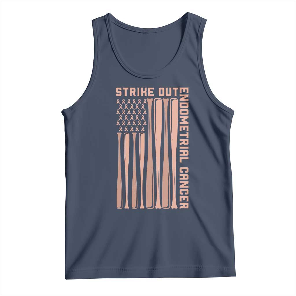 Strike Out Endometrial Cancer Baseball Tank Top Peach Ribbon American Flag Support Gift