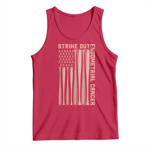 Strike Out Endometrial Cancer Baseball Tank Top Peach Ribbon American Flag Support Gift