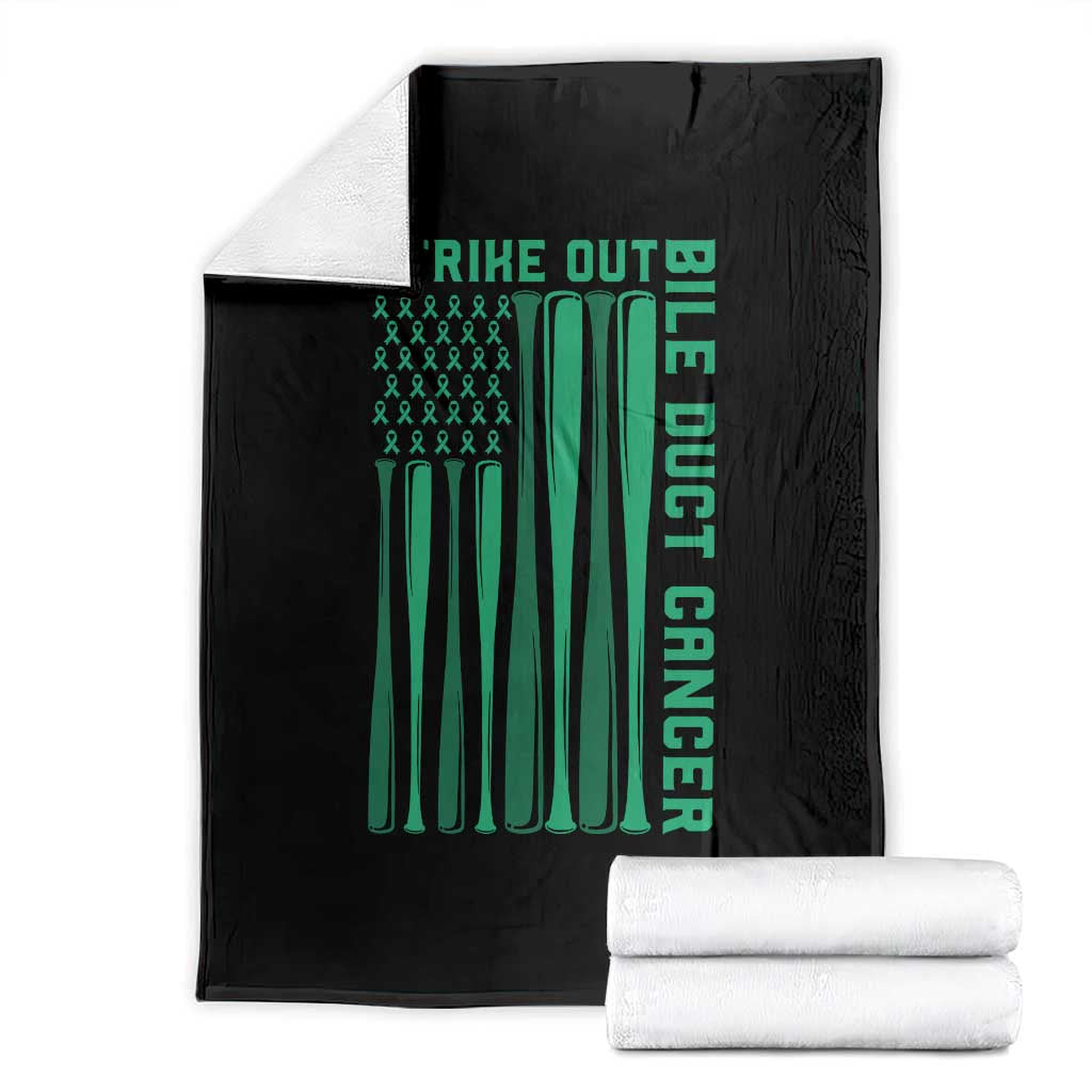 Strike Out Bile Duct Cancer Throw Blanket Baseball American Flag Hope Gift