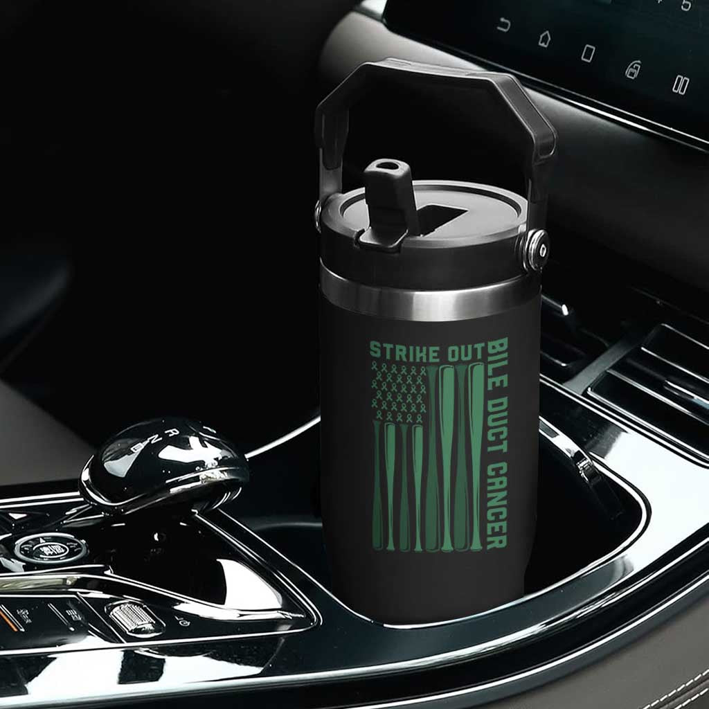 Strike Out Bile Duct Cancer Flip Straw Tumbler Baseball American Flag Hope Gift