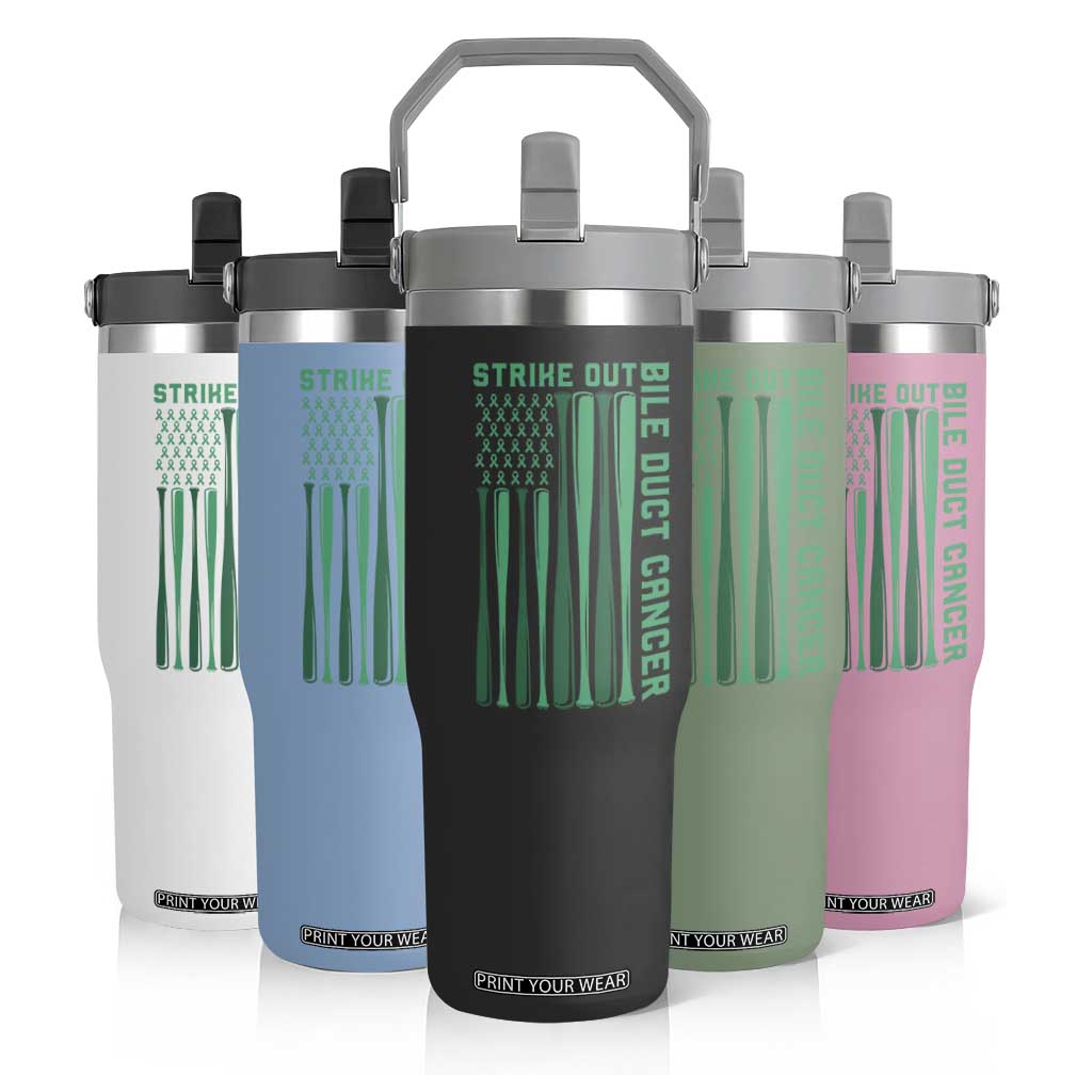 Strike Out Bile Duct Cancer Flip Straw Tumbler Baseball American Flag Hope Gift