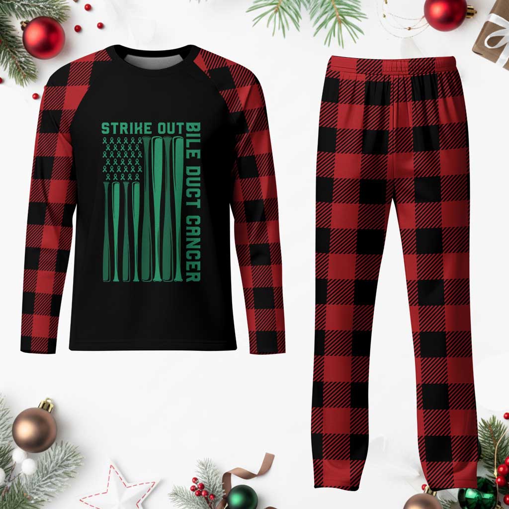 Strike Out Bile Duct Cancer Plaid Pajama Set Baseball American Flag Hope Gift
