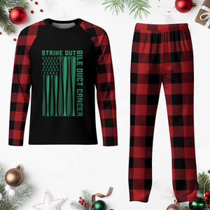 Strike Out Bile Duct Cancer Plaid Pajama Set Baseball American Flag Hope Gift
