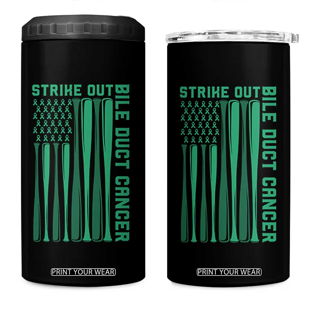 Strike Out Bile Duct Cancer 4 in 1 Can Cooler Tumbler Baseball American Flag Hope Gift