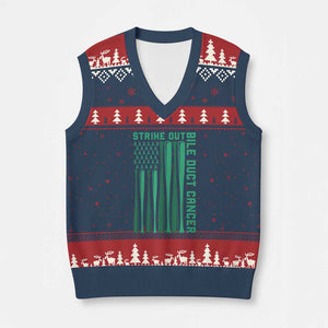 Strike Out Bile Duct Cancer V-Neck Knit Sweater Vest Baseball American Flag Hope Gift