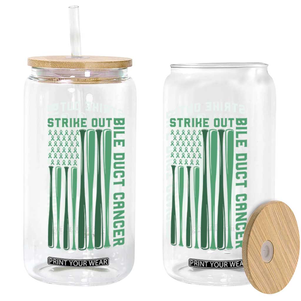 Strike Out Bile Duct Cancer Glass Can Baseball American Flag Hope Gift