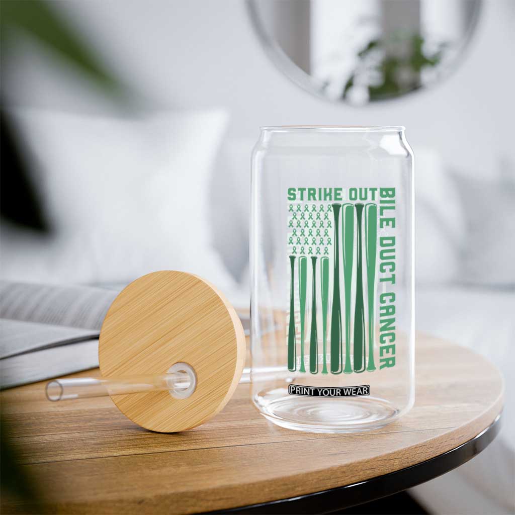 Strike Out Bile Duct Cancer Glass Can Baseball American Flag Hope Gift