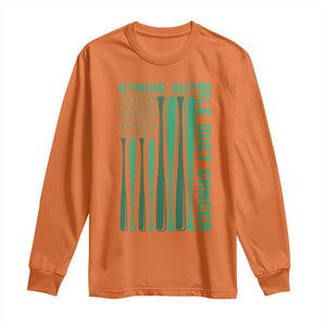 Strike Out Bile Duct Cancer Long Sleeve Shirt Baseball American Flag Hope Gift