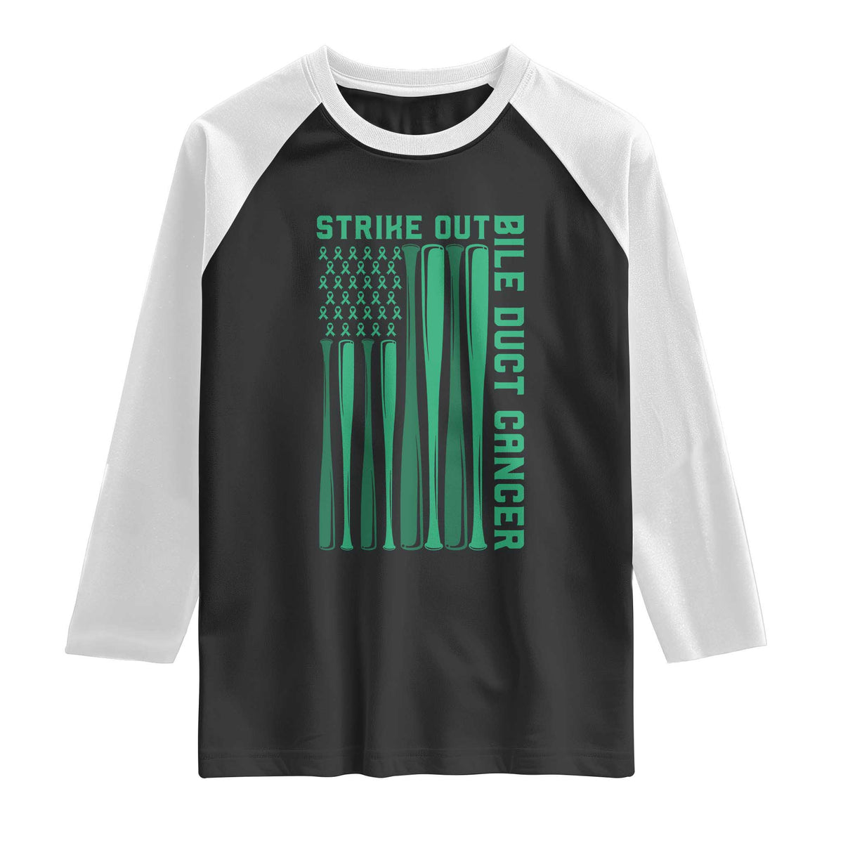 Strike Out Bile Duct Cancer Raglan Shirt Baseball American Flag Hope Gift