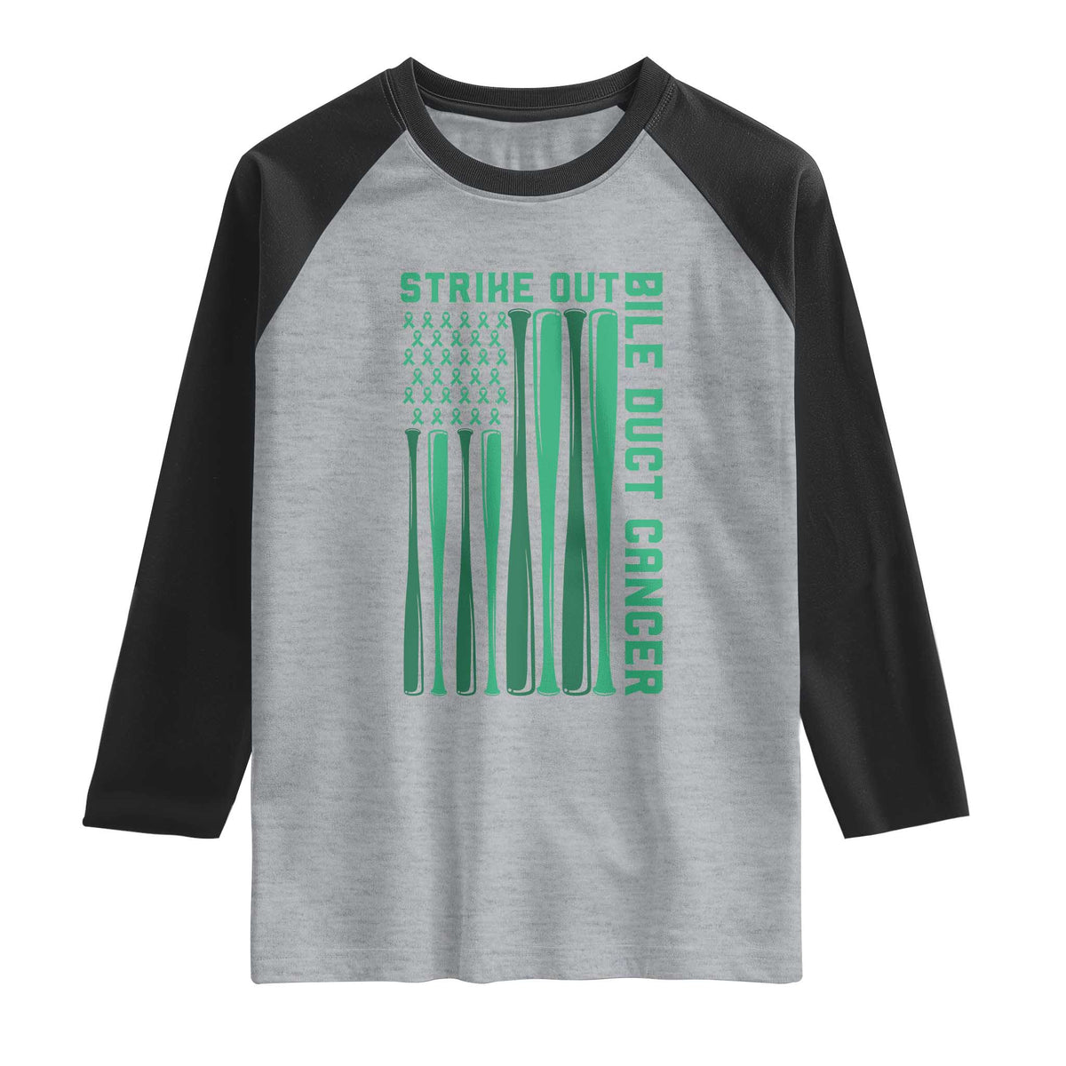 Strike Out Bile Duct Cancer Raglan Shirt Baseball American Flag Hope Gift