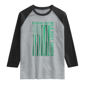 Strike Out Bile Duct Cancer Raglan Shirt Baseball American Flag Hope Gift