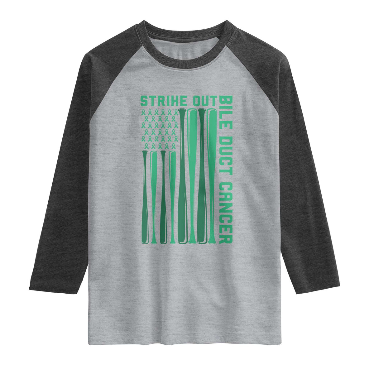 Strike Out Bile Duct Cancer Raglan Shirt Baseball American Flag Hope Gift