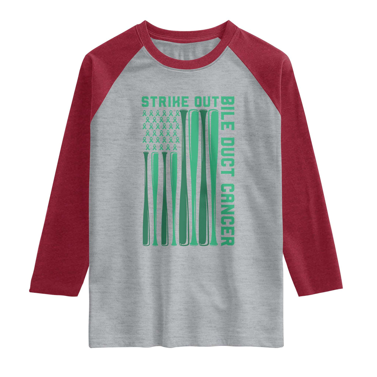 Strike Out Bile Duct Cancer Raglan Shirt Baseball American Flag Hope Gift