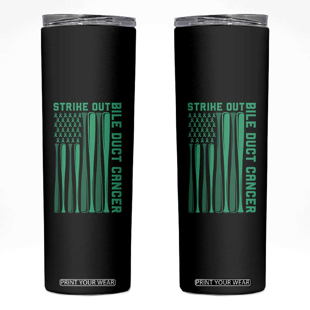 Strike Out Bile Duct Cancer Skinny Tumbler Baseball American Flag Hope Gift