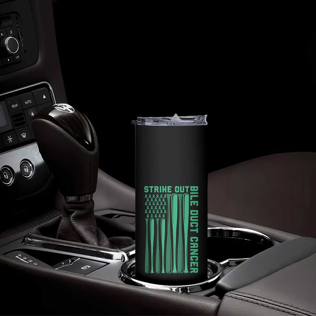 Strike Out Bile Duct Cancer Skinny Tumbler Baseball American Flag Hope Gift