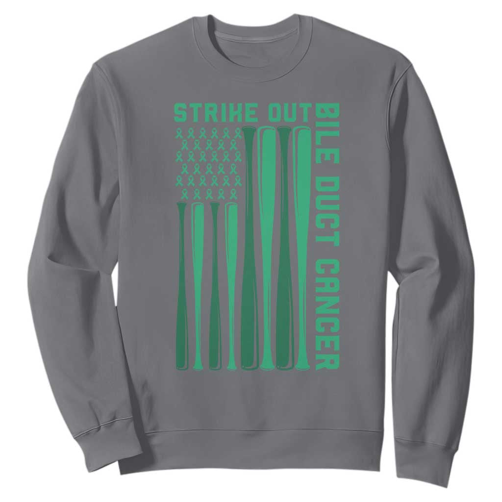 Strike Out Bile Duct Cancer Sweatshirt Baseball American Flag Hope Gift