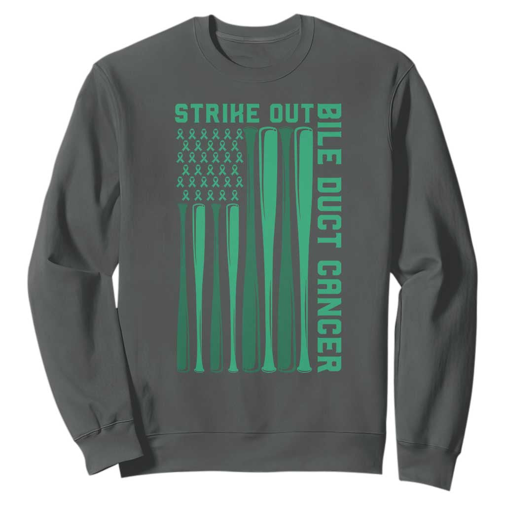 Strike Out Bile Duct Cancer Sweatshirt Baseball American Flag Hope Gift