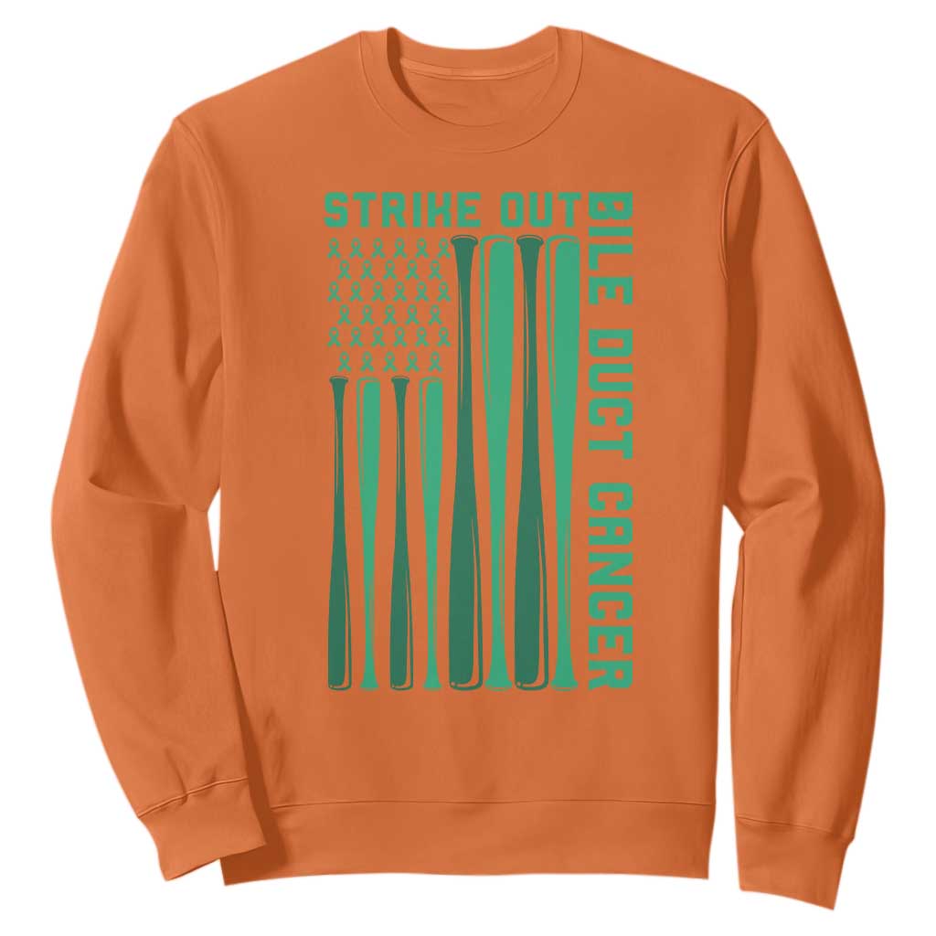Strike Out Bile Duct Cancer Sweatshirt Baseball American Flag Hope Gift