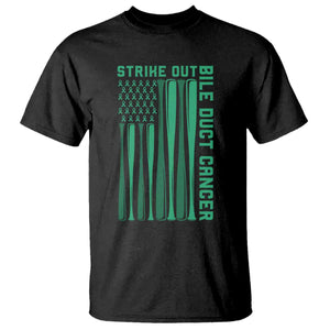 Strike Out Bile Duct Cancer T Shirt Baseball American Flag Hope Gift