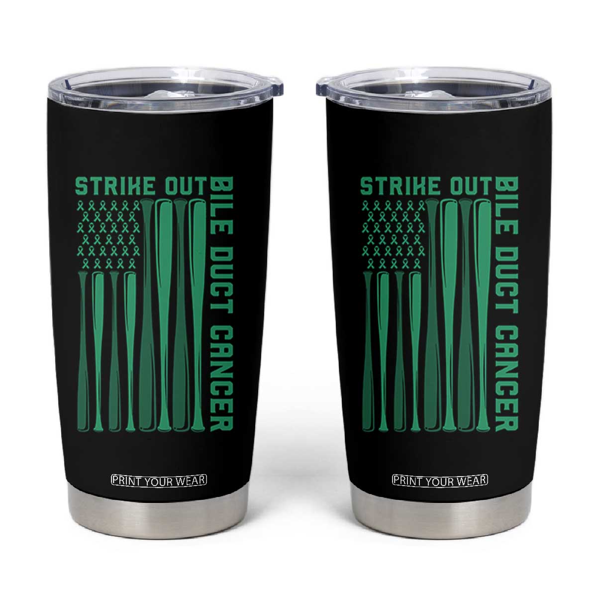 Strike Out Bile Duct Cancer Tumbler Cup Baseball American Flag Hope Gift