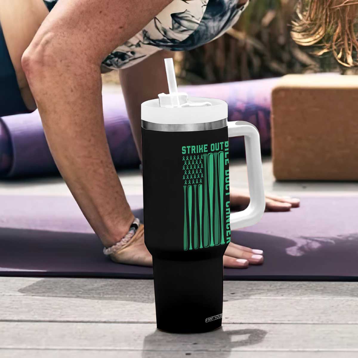 Strike Out Bile Duct Cancer Tumbler With Handle Baseball American Flag Hope Gift