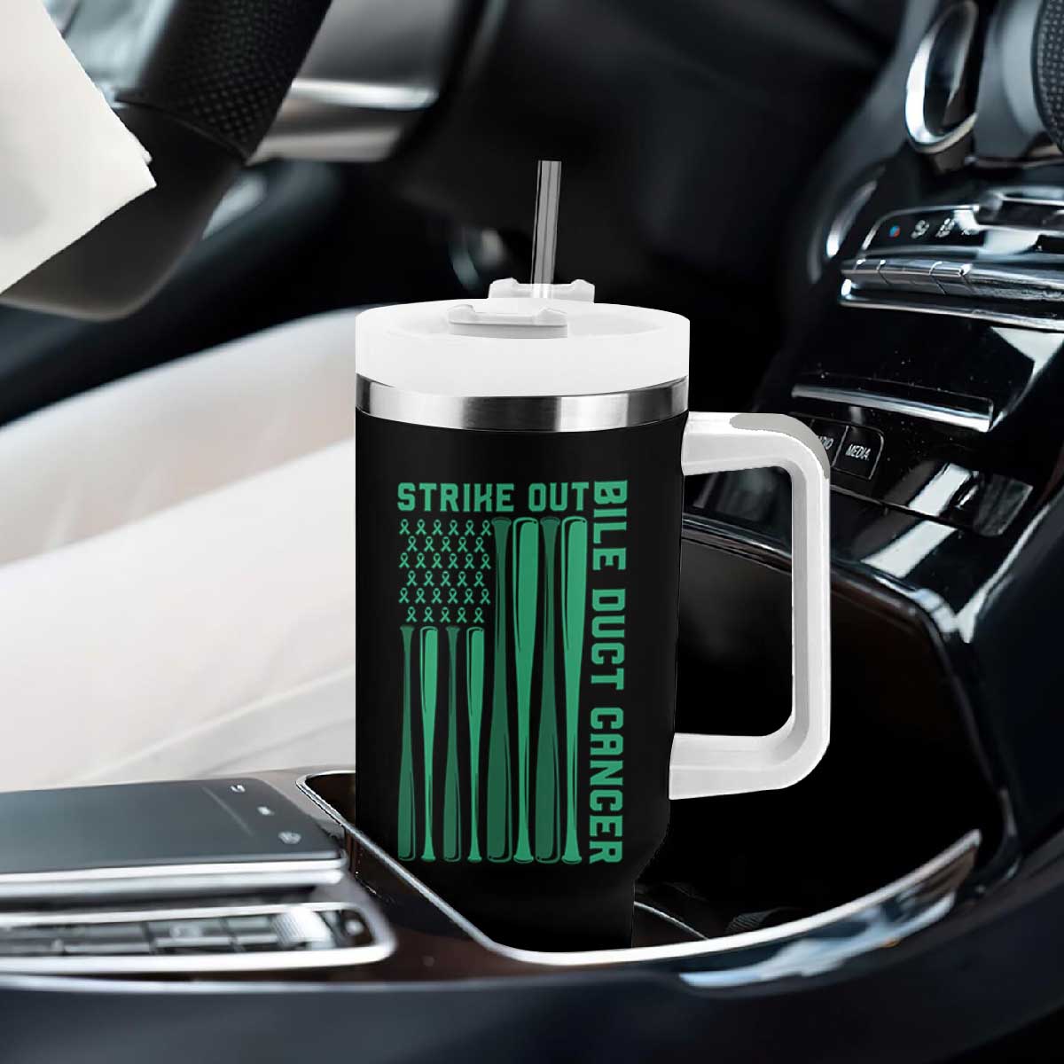 Strike Out Bile Duct Cancer Tumbler With Handle Baseball American Flag Hope Gift