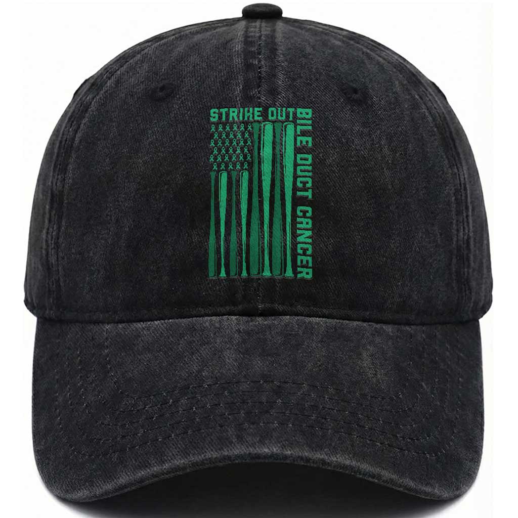Strike Out Bile Duct Cancer Washed Cotton Baseball Cap Baseball American Flag Hope Gift
