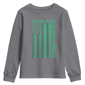 Strike Out Bile Duct Cancer Youth Sweatshirt Baseball American Flag Hope Gift