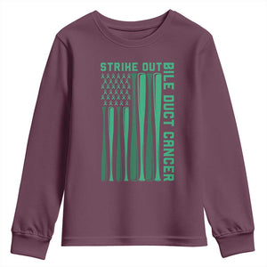 Strike Out Bile Duct Cancer Youth Sweatshirt Baseball American Flag Hope Gift