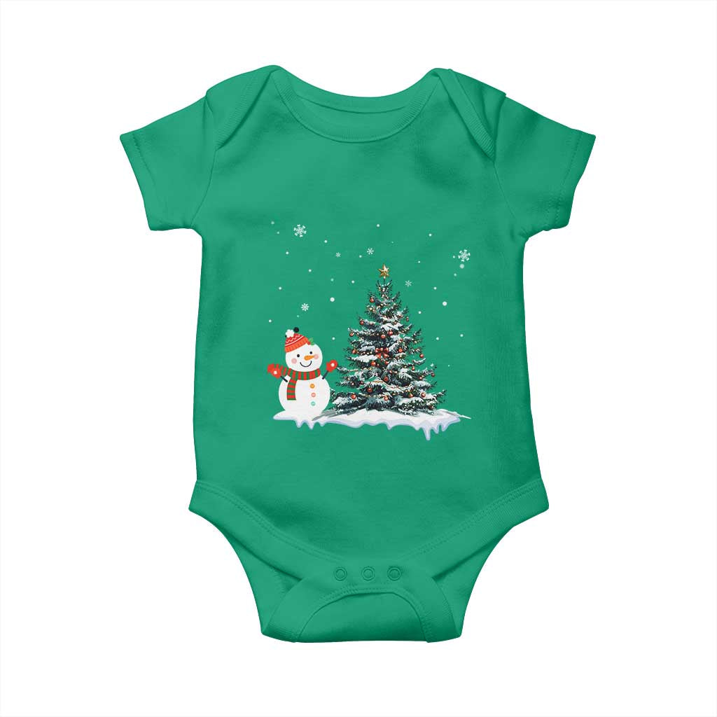 Christmas Snowman Baby Onesie Funny Snowmen With Christmas Tree TS12 Irish Green Print Your Wear