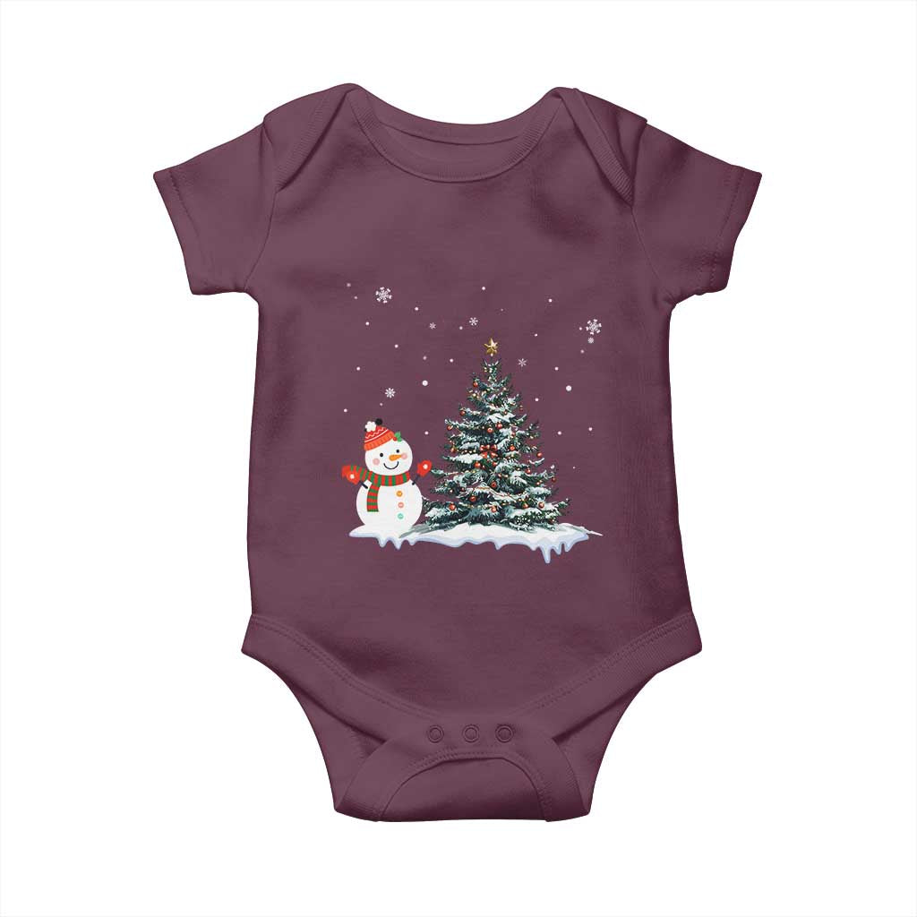 Christmas Snowman Baby Onesie Funny Snowmen With Christmas Tree TS12 Maroon Print Your Wear