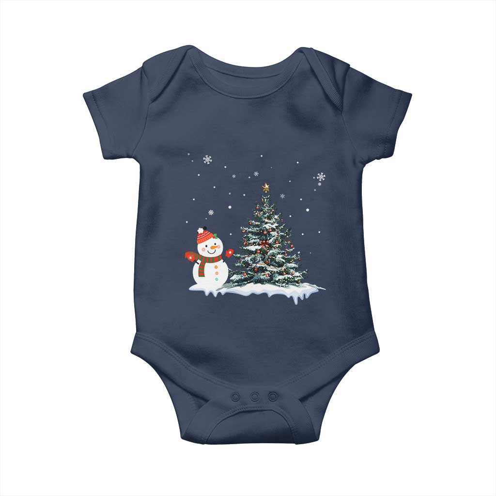 Christmas Snowman Baby Onesie Funny Snowmen With Christmas Tree TS12 Navy Print Your Wear