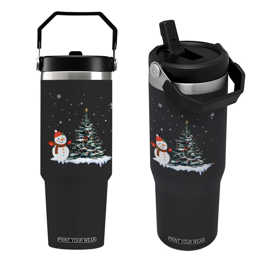 Christmas Snowman Flip Straw Tumbler Funny Snowmen With Christmas Tree TS12 One Size: 30 oz Black Print Your Wear