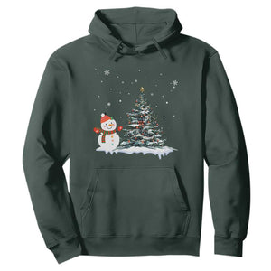 Christmas Snowman Hoodie Funny Snowmen With Christmas Tree TS12 Dark Forest Green Print Your Wear