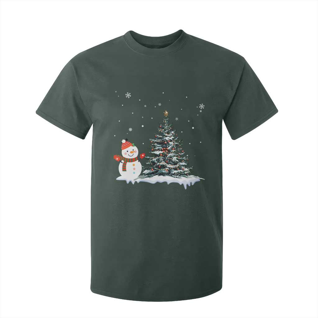 Christmas Snowman T Shirt For Kid Funny Snowmen With Christmas Tree TS12 Dark Forest Green Print Your Wear