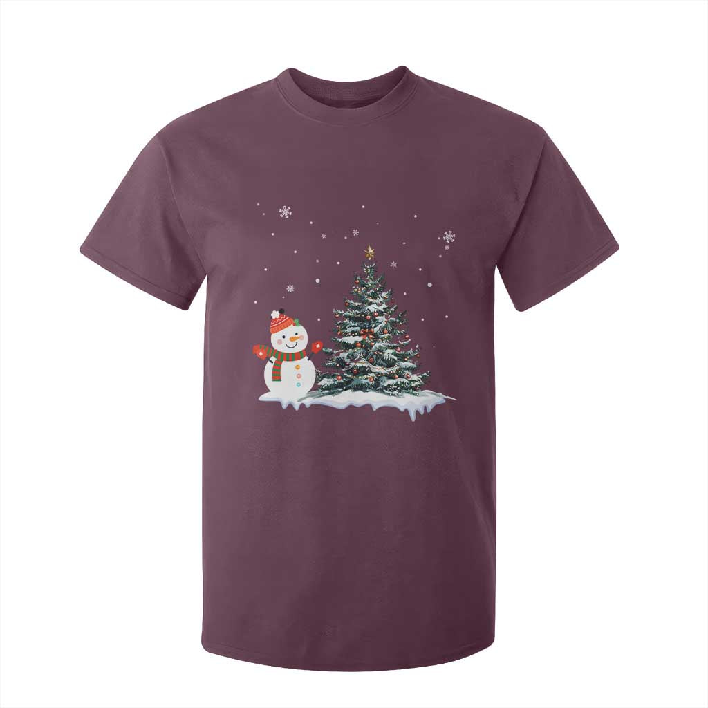 Christmas Snowman T Shirt For Kid Funny Snowmen With Christmas Tree TS12 Maroon Print Your Wear