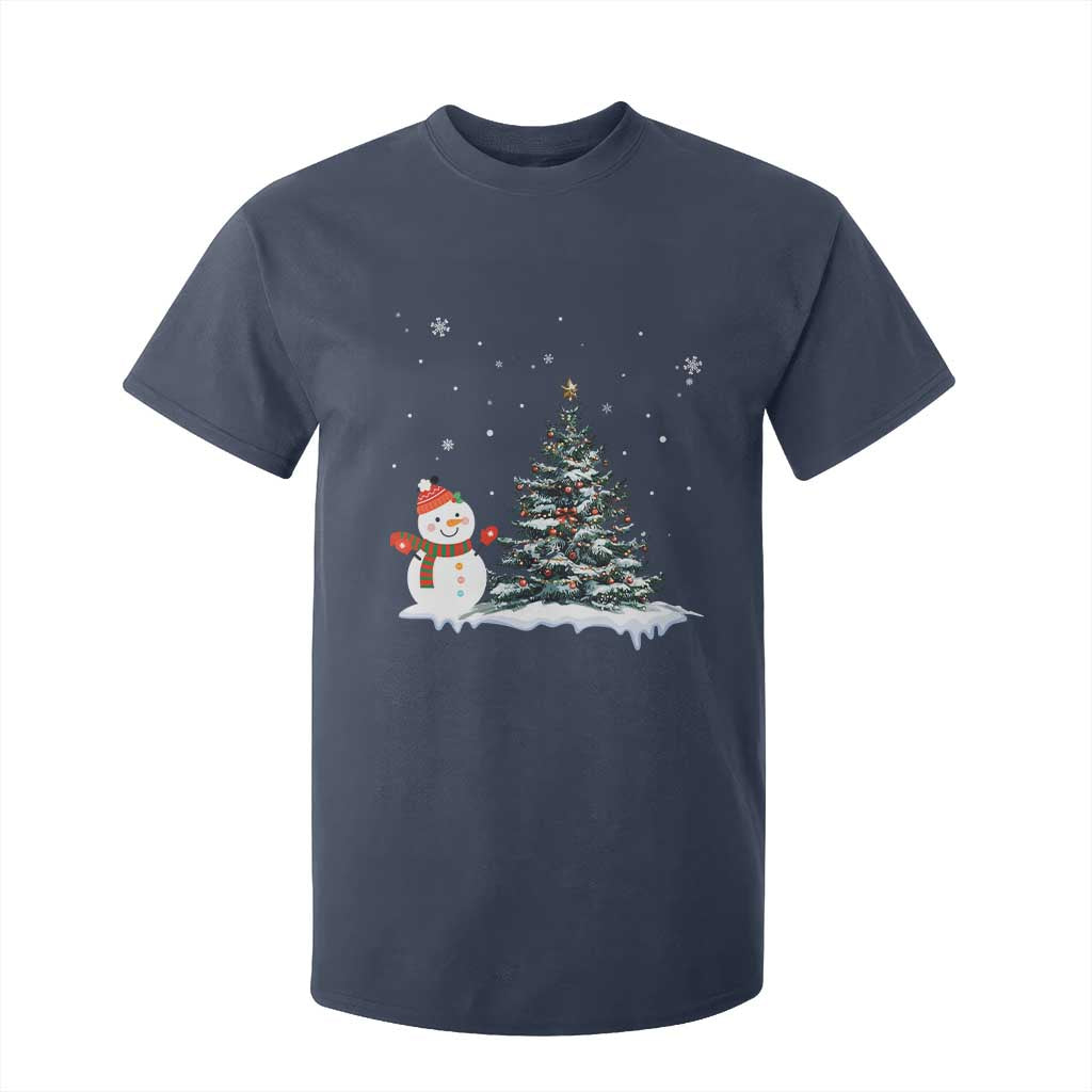Christmas Snowman T Shirt For Kid Funny Snowmen With Christmas Tree TS12 Navy Print Your Wear