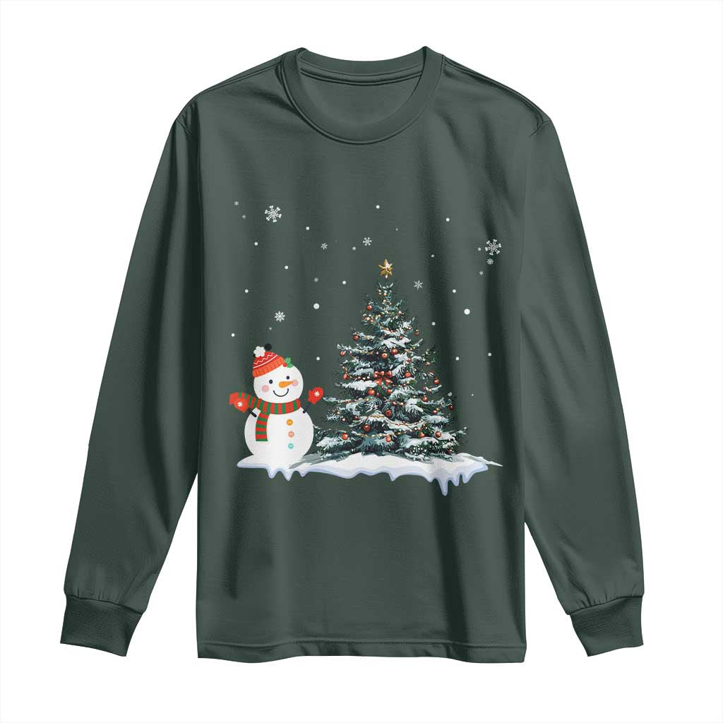 Christmas Snowman Long Sleeve Shirt Funny Snowmen With Christmas Tree TS12 Dark Forest Green Print Your Wear