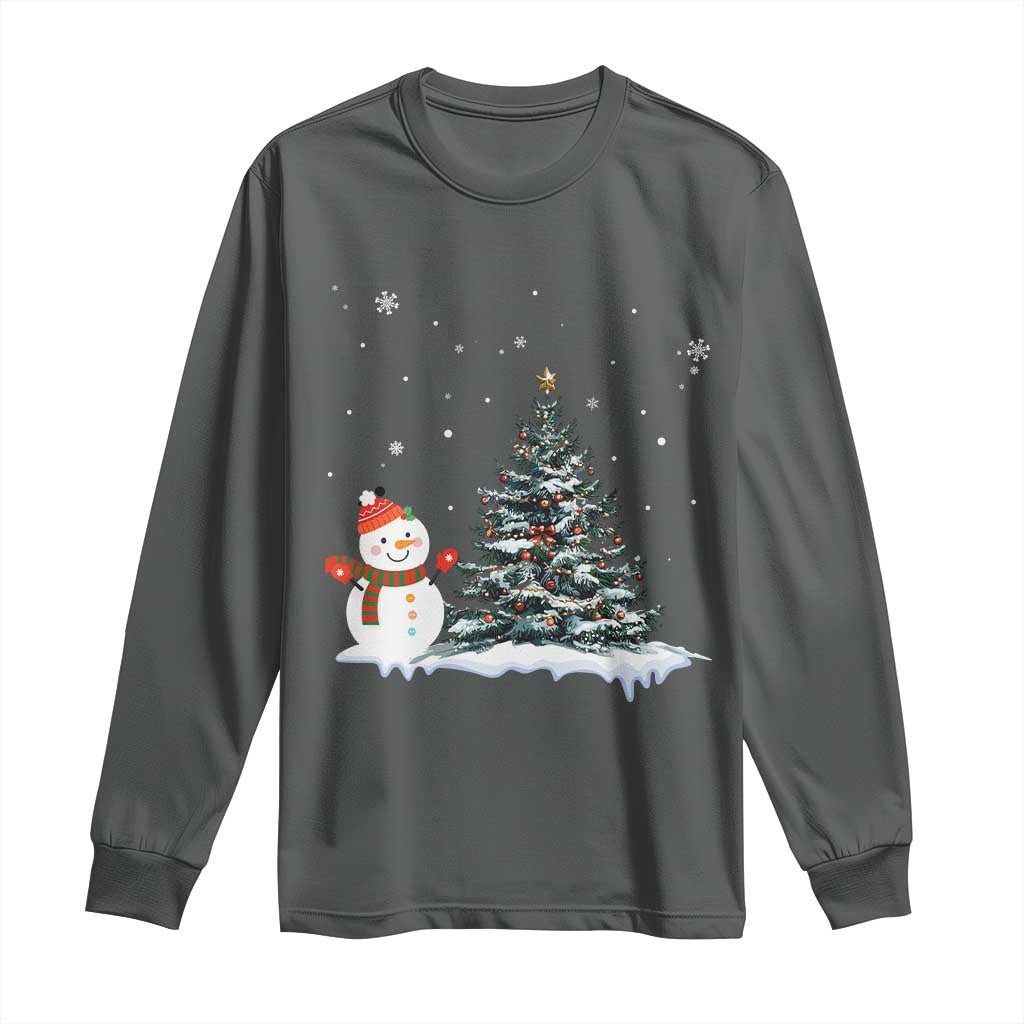 Christmas Snowman Long Sleeve Shirt Funny Snowmen With Christmas Tree TS12 Dark Heather Print Your Wear