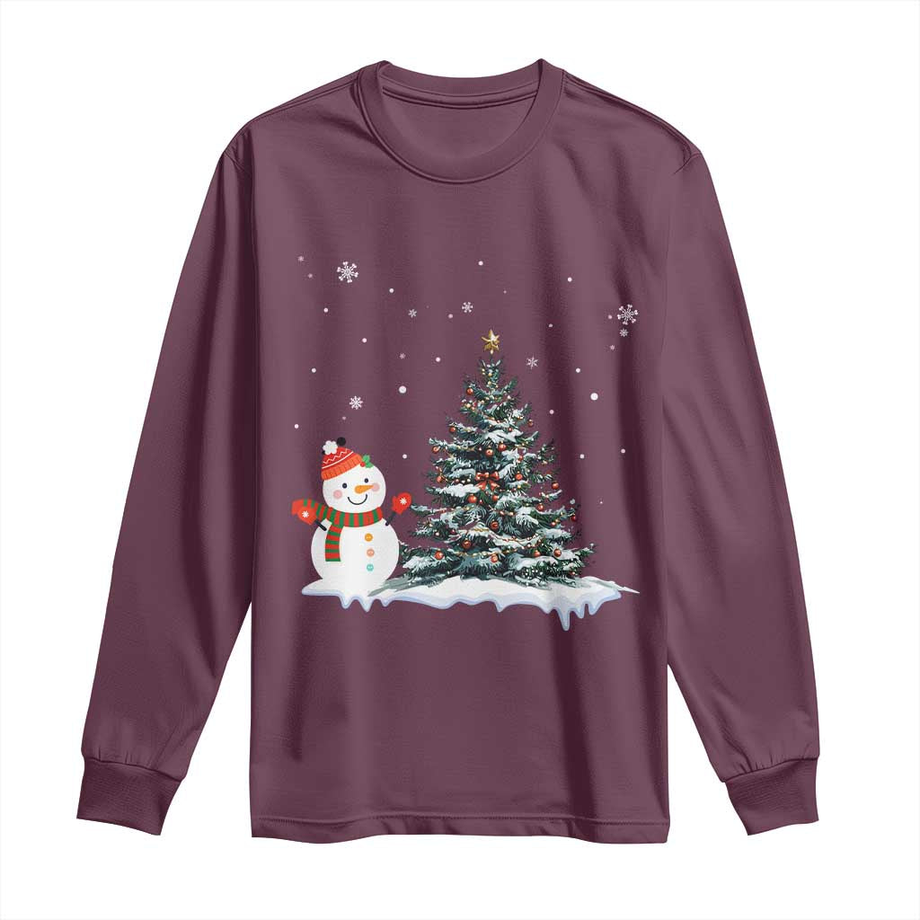 Christmas Snowman Long Sleeve Shirt Funny Snowmen With Christmas Tree TS12 Maroon Print Your Wear